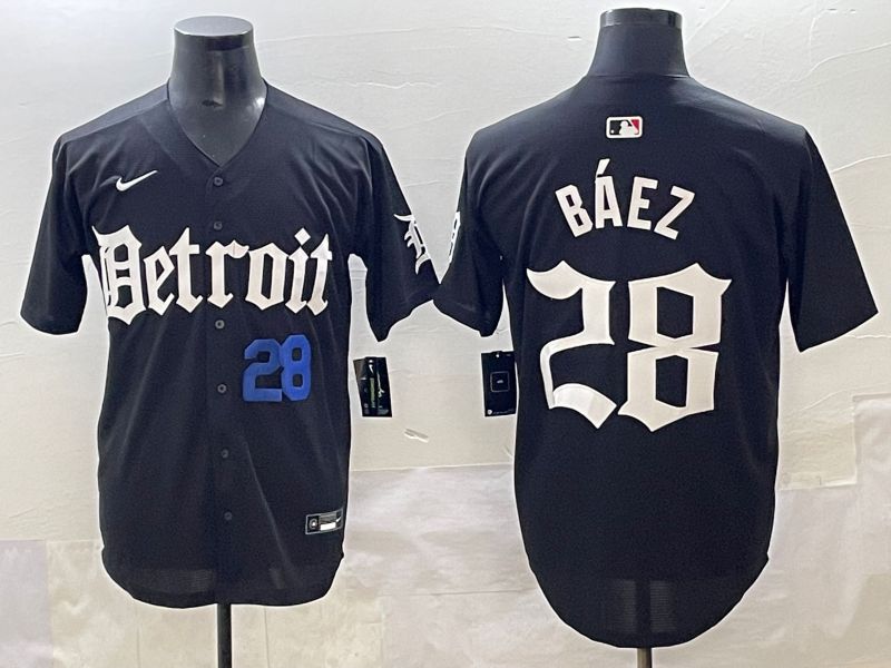 Men 2025 Detroit Tigers #28 Baez Black Five generations Joint Name Nike MLB Jersey style 9